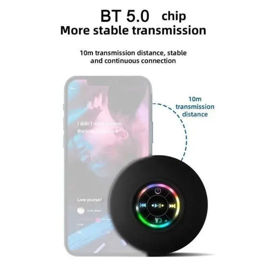 Waterproof Bluetooth Wireless Shower Speaker Bathroom Speaker LED Light Portable--white