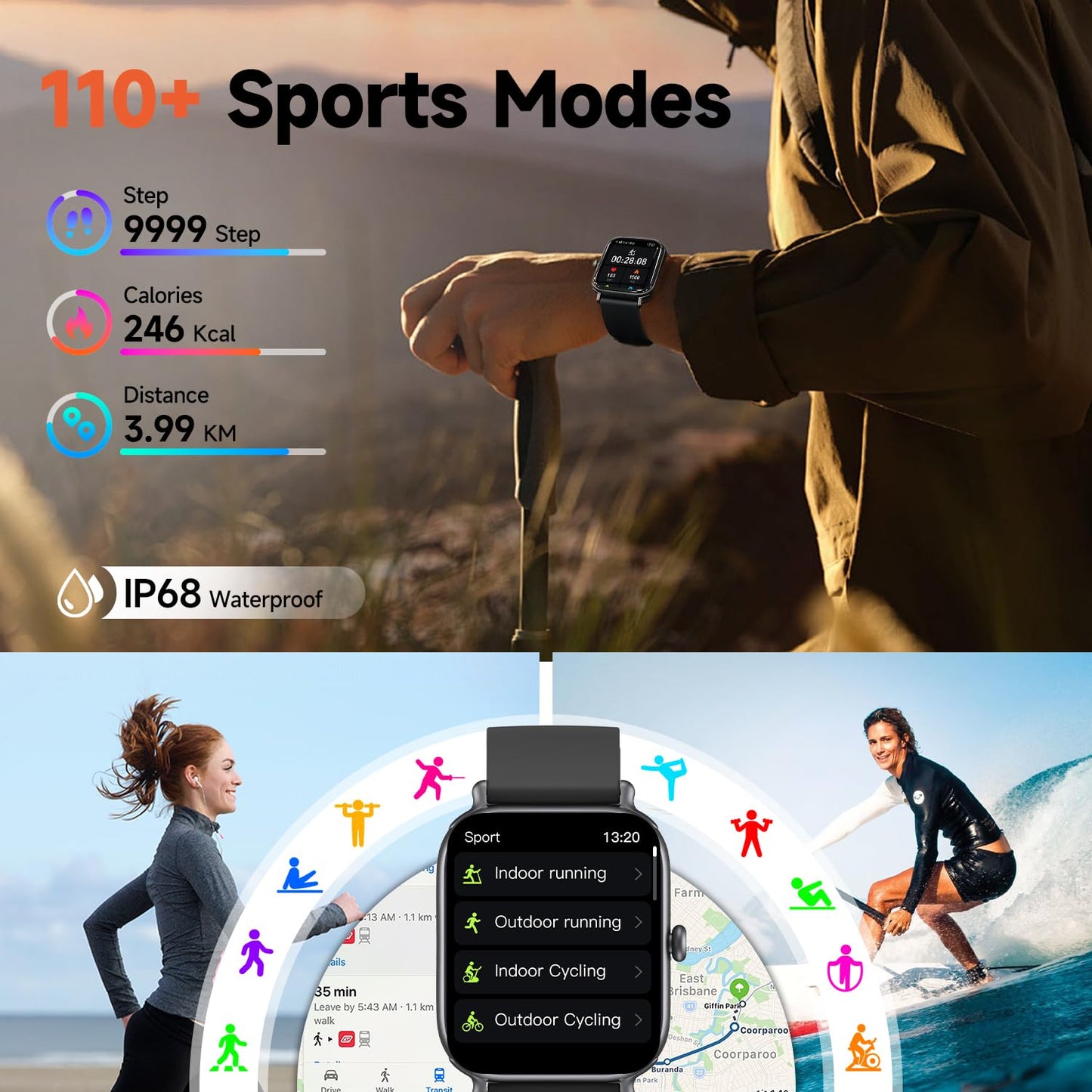 2.0 Inch HD - Fashion Smartwatch Bluetooth Talking, IP68 Showerproof Mental Health Tracker, Anxiety Relief Fitness Tracker