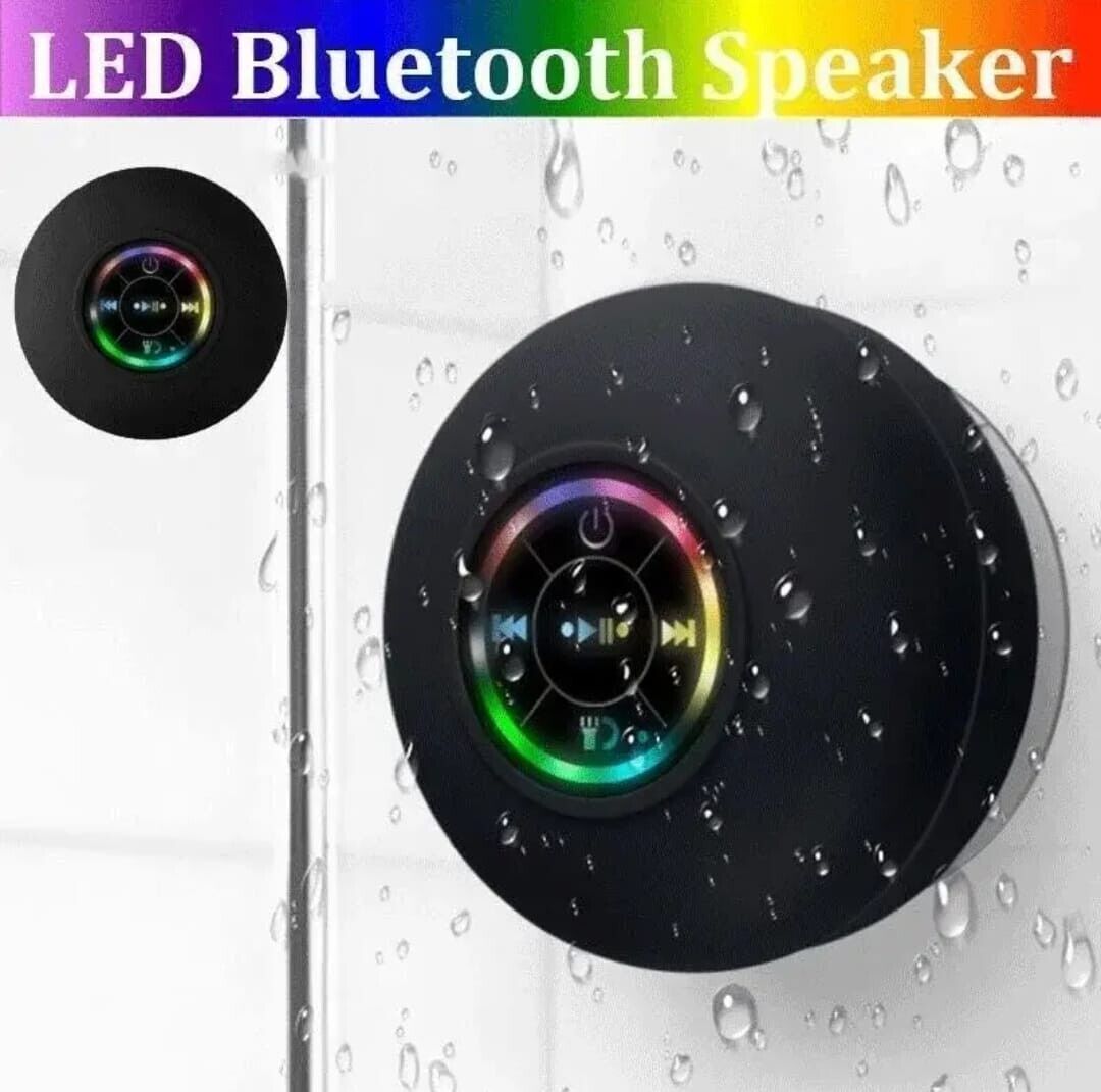 Waterproof Bluetooth Wireless Shower Speaker Bathroom Speaker LED Light Portable--white