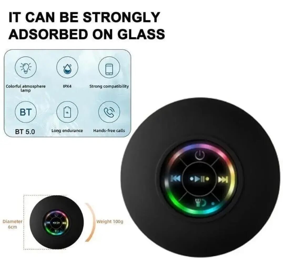 Waterproof Bluetooth Wireless Shower Speaker Bathroom Speaker LED Light Portable--white