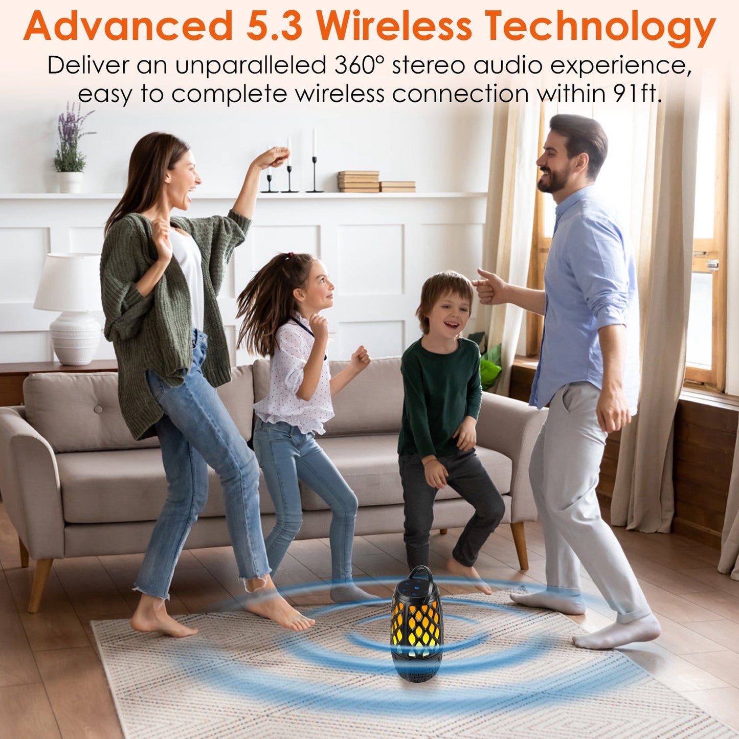 1Pc 4 In 1 Wireless 5.3 Outdoor Speaker IPX5 Waterproof Patio Speaker LED Flame Speaker With 3 Flame Light Modes Hook Stake Wall Mount Holder Sync Up To 1,00 Speakers