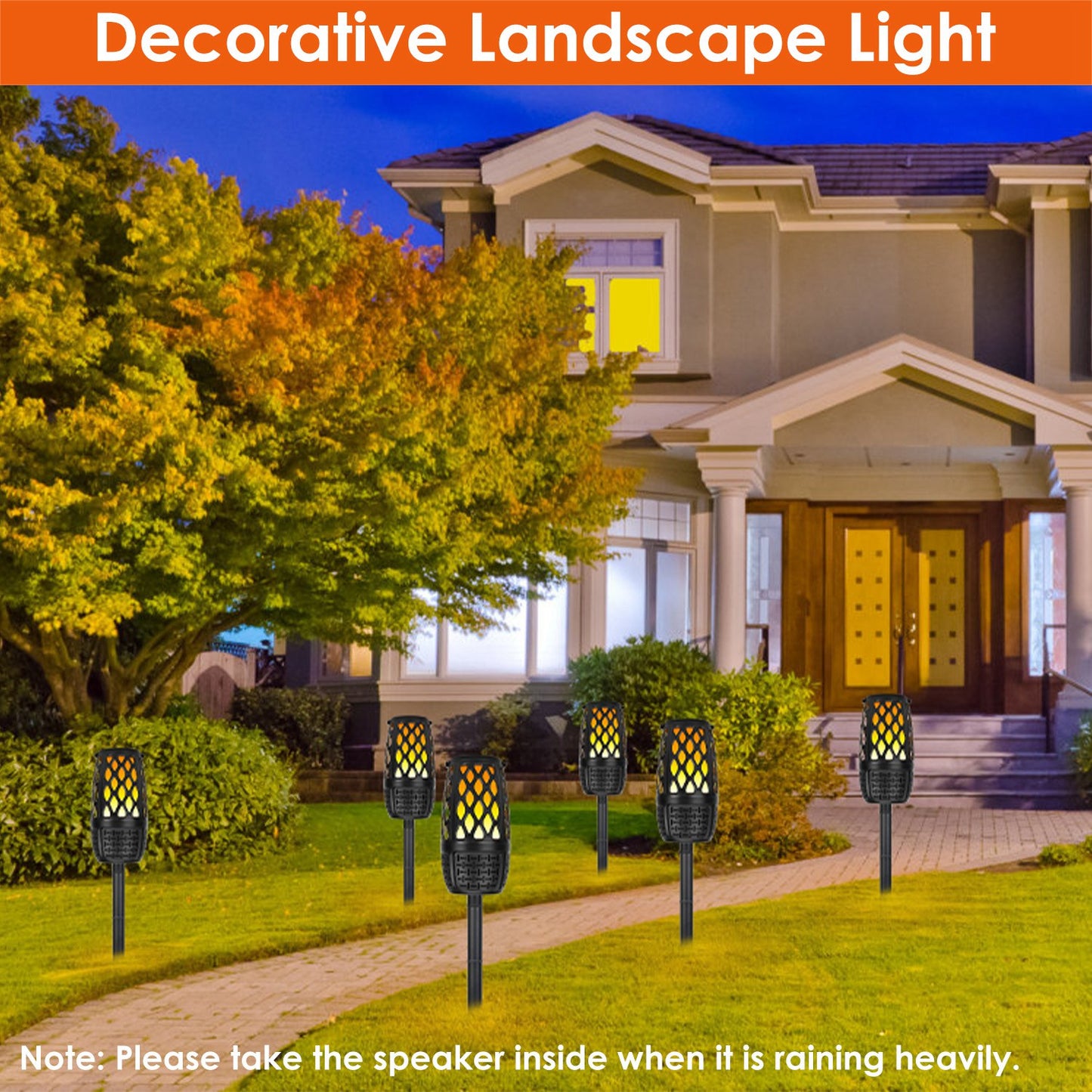 1Pc 4 In 1 Wireless 5.3 Outdoor Speaker IPX5 Waterproof Patio Speaker LED Flame Speaker With 3 Flame Light Modes Hook Stake Wall Mount Holder Sync Up To 1,00 Speakers