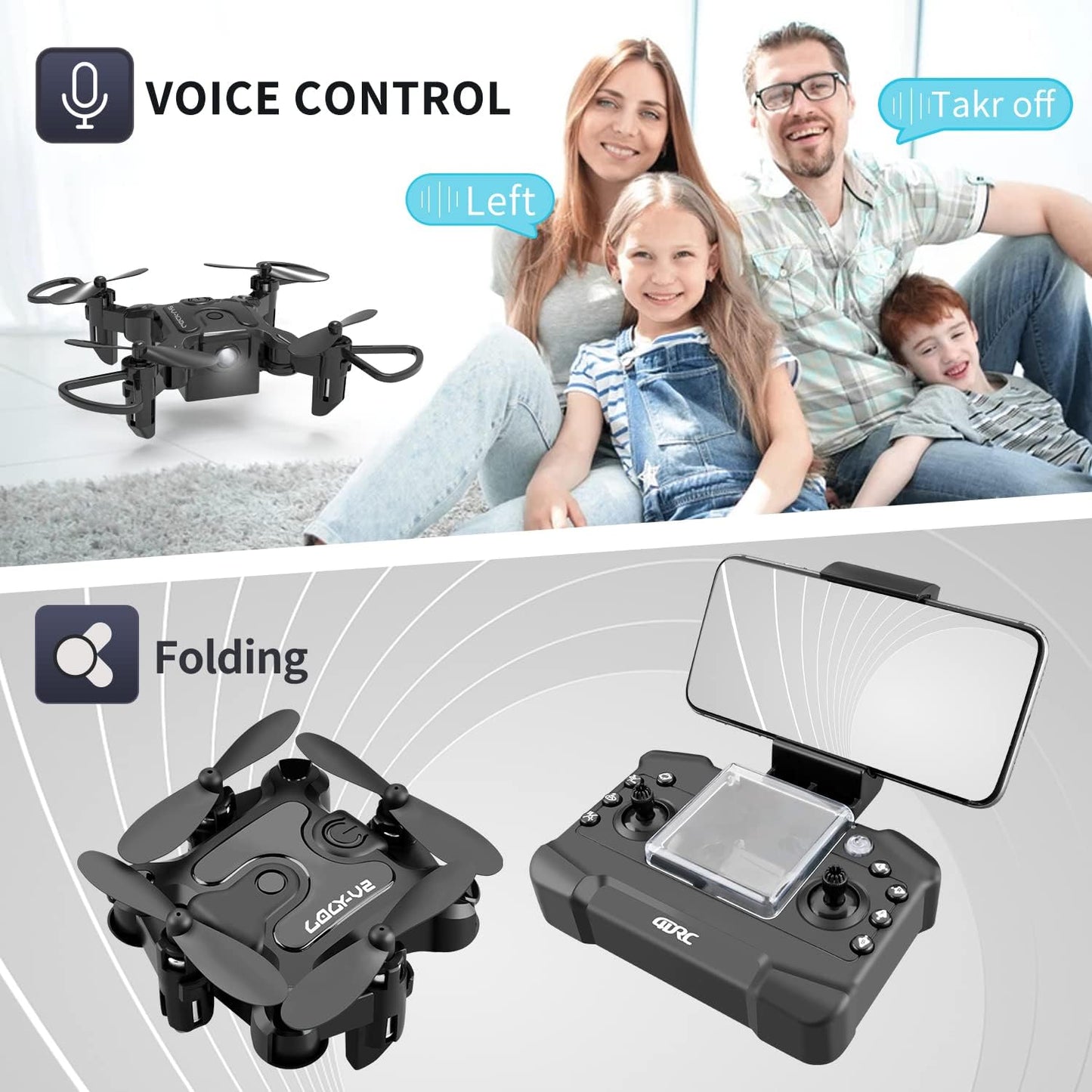 DE  V2 Mini Drone Selfie WIFI FPV With HD Camera Foldable Arm RC Quadcopter Toy