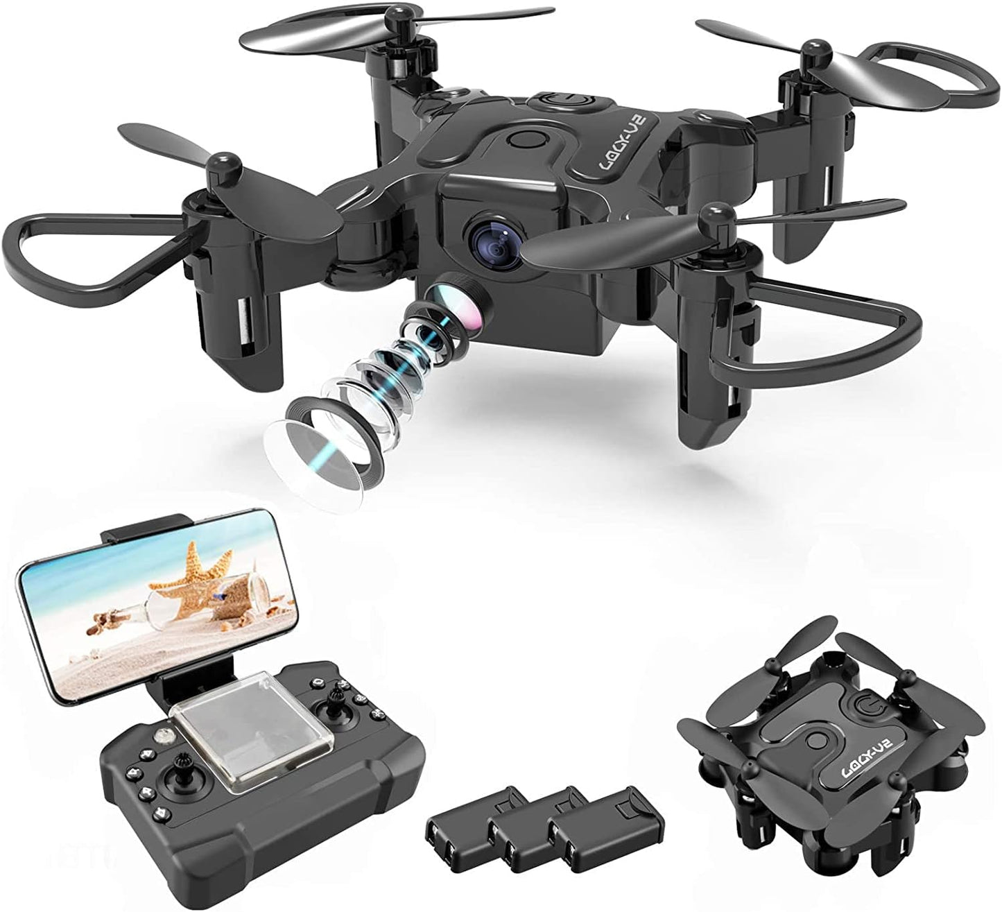 DE  V2 Mini Drone Selfie WIFI FPV With HD Camera Foldable Arm RC Quadcopter Toy