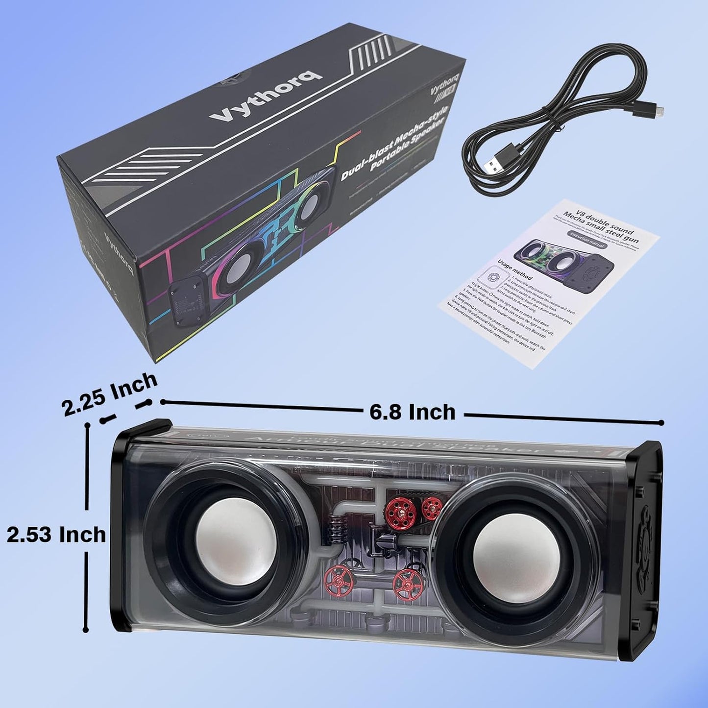 Portable Bluetooth Speaker With LED Lights&Transparent Casing, Bluetooth 5.3 Wireless Outdoor Speakers Support TWS Pairing-TF Card, 10W Stereo Sound, Electronics For Home, Outdoors, Travel -Black