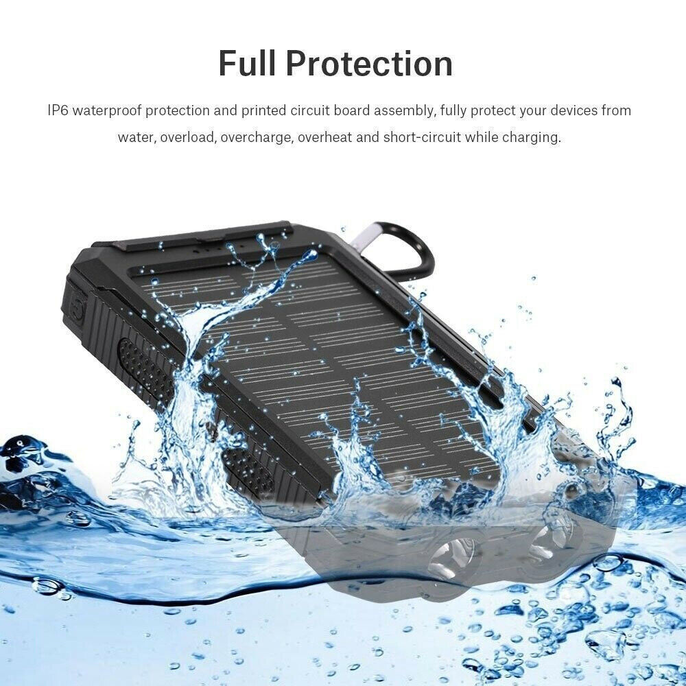 1O000000mAh Solar Power Bank Waterproof 2USB LED Battery Charger For Cell Phone