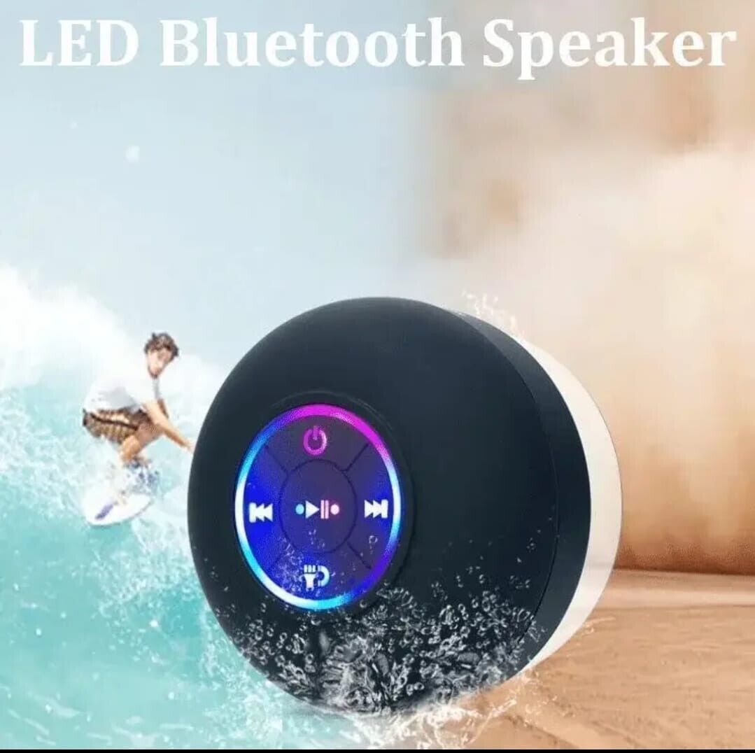 Waterproof Bluetooth Wireless Shower Speaker Bathroom Speaker LED Light Portable--white