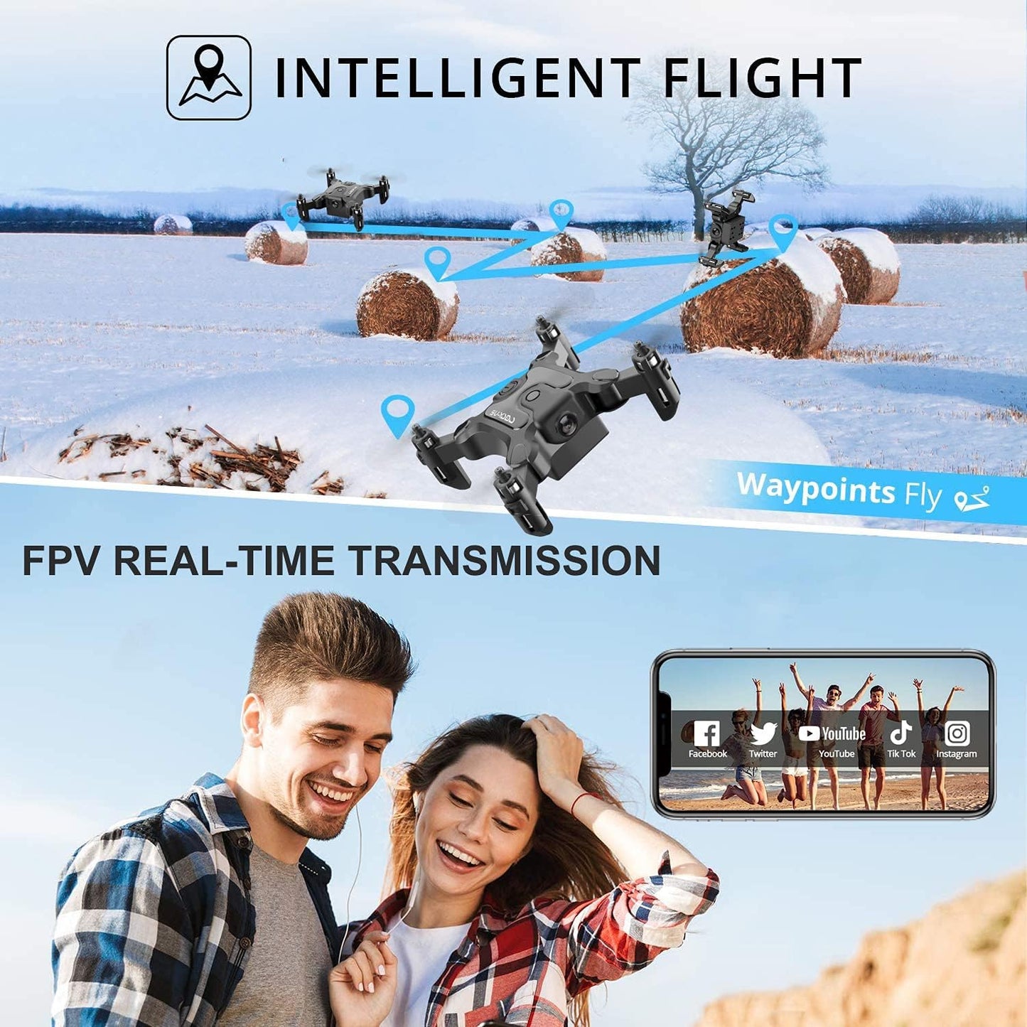 DE  V2 Mini Drone Selfie WIFI FPV With HD Camera Foldable Arm RC Quadcopter Toy