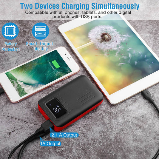 1Pc 1W MAh Portable Power Bank External Battery Pack Charger Dual USB Charge Interface With LCD Display Flashlight Type C Micro USB Lightning Input