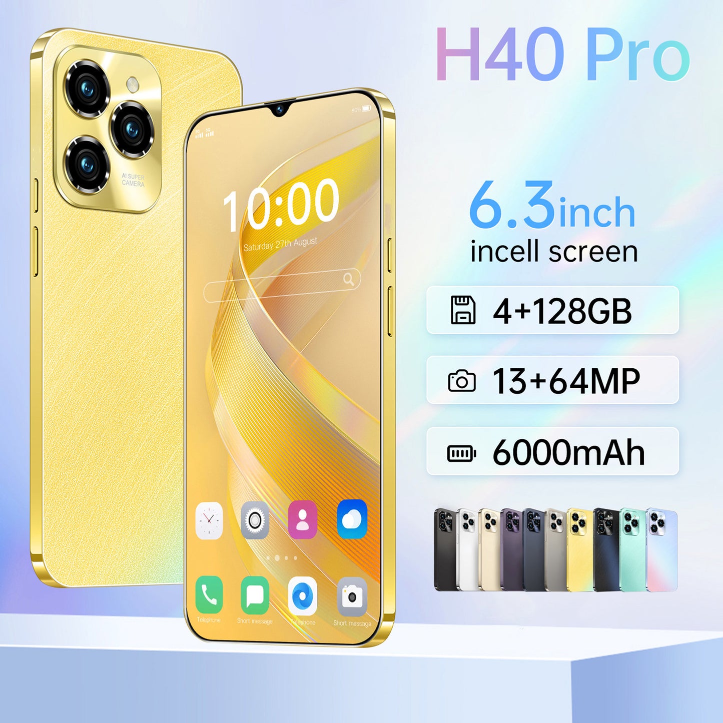 6.3inch HOT40 Unlocked Phone Dual SIM 4G Phone, Android Smartphone 4GB 128GB Rom